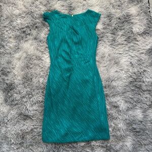 Antonio Melani Size 0 Turquoise Teal Sheath Dress Zebra Print Lined Short Sleeve